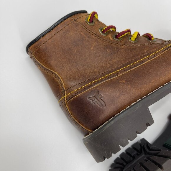 Frye Youth 8.5 Dakota Brown Leather Moc Toe Mid Lace Up Boots Preppy Lug Soles - Picture 3 of 13